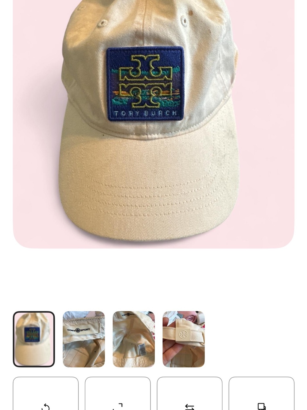 Tory Burch Off-White Baseball Cap with Multicolor Logo Patch